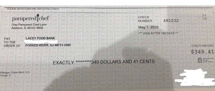 Pampered Chef Donation Check for $349.41