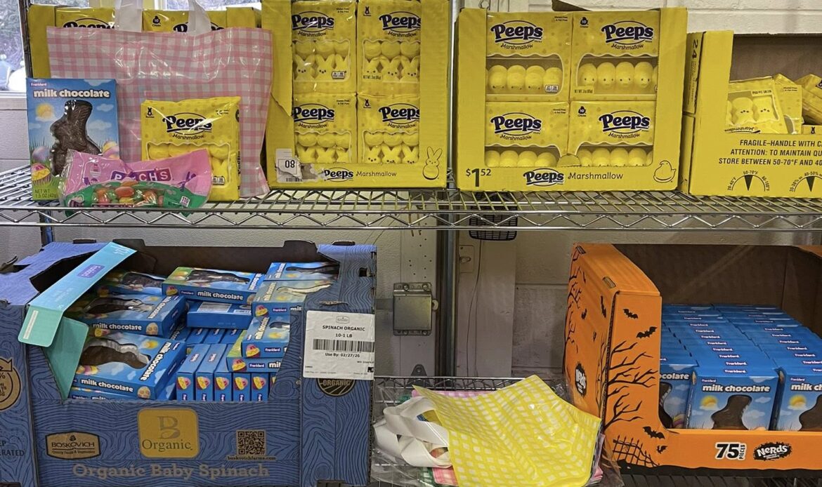 Picture of shelves with Easter Candy on it