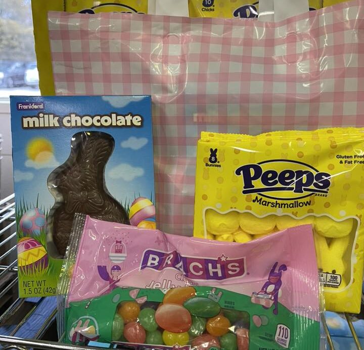 Picture of Easter Candy Peeps, Jelly Beans, and a chocolate Bunny