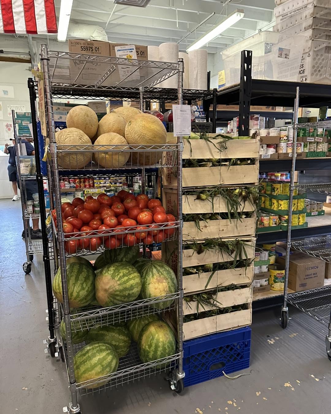 Fresh produce - cantaloupe, tomatoes and watermelon